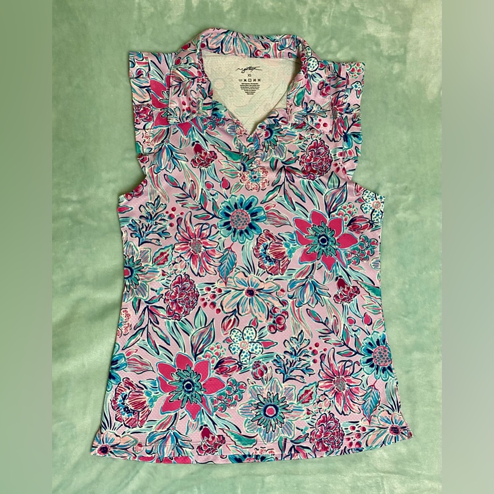 Gottex Lifestyle Sleeveless Polo Top Athletic Golf Tennis Purple Flower Sz XS